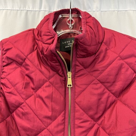 Love Tree Womens Vest Burgundy Waist Length Full Zip Pockets Mock Neck Lined S - Picture 3 of 10
